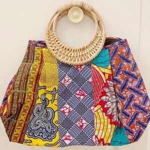 100% COTTON BAG NWT WOODEN HANDLE WAX PRINT